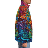 Down-Padded Puffer Jacket Colorful Neon Flower