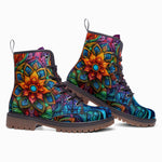 Leather Boots Colorful Neon Flower