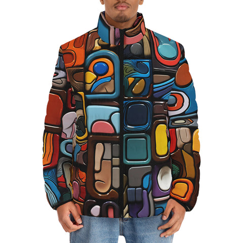 Down-Padded Puffer Jacket Colorful Abstract Art Mosaic