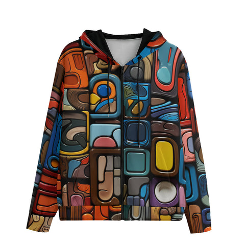 Men's Zip Up Hoodie Colorful Abstract Art Mosaic