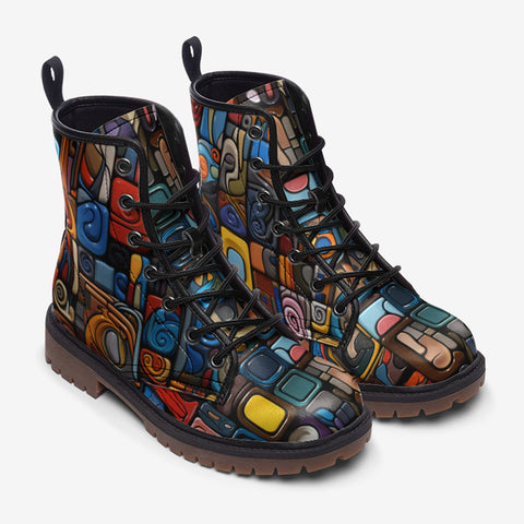 Leather Boots Colorful Abstract Art Mosaic