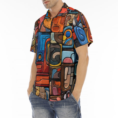 Men's Polo Shirt Colorful Abstract Art Mosaic