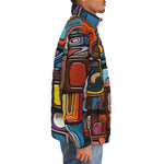 Down-Padded Puffer Jacket Colorful Abstract Art Mosaic