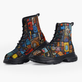 Casual Leather Chunky Boots Colorful Abstract Art Mosaic