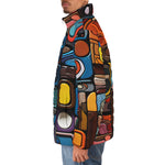 Down-Padded Puffer Jacket Colorful Abstract Art Mosaic