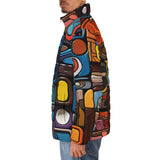 Down-Padded Puffer Jacket Colorful Abstract Art Mosaic