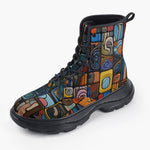 Casual Leather Chunky Boots Colorful Abstract Art Mosaic