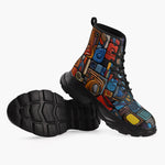 Casual Leather Chunky Boots Colorful Abstract Art Mosaic