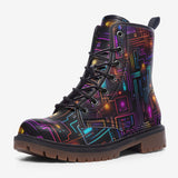 Leather Boots Futuristic Circuit Board Neon Art