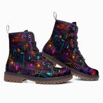 Leather Boots Futuristic Circuit Board Neon Art