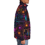 Down-Padded Puffer Jacket Futuristic Circuit Board Neon Art