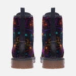 Leather Boots Futuristic Circuit Board Neon Art