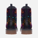 Leather Boots Futuristic Circuit Board Neon Art