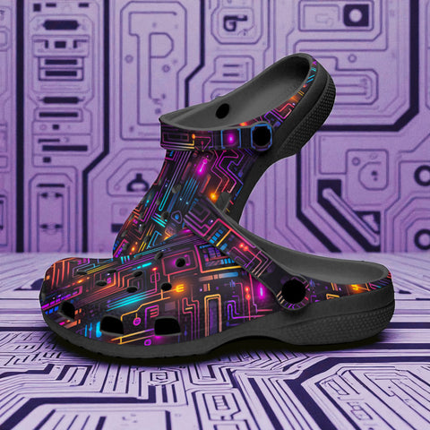 Classic Clogs Futuristic Circuit Board Neon Art