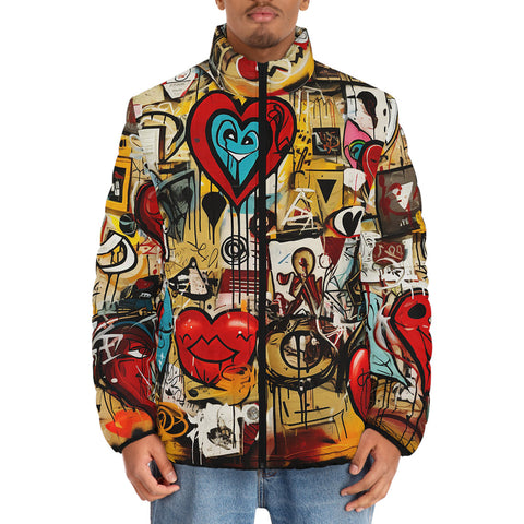 Down-Padded Puffer Jacket Love Symbols Graffiti