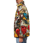 Down-Padded Puffer Jacket Love Symbols Graffiti