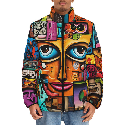 Down-Padded Puffer Jacket Colorful Graffiti Art