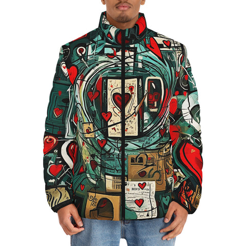 Down-Padded Puffer Jacket Graffiti Hearts Abstraction