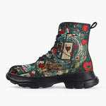 Casual Leather Chunky Boots Graffiti Hearts Abstraction