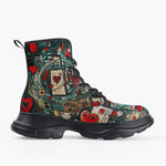 Casual Leather Chunky Boots Graffiti Hearts Abstraction