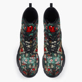 Casual Leather Chunky Boots Graffiti Hearts Abstraction