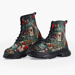 Casual Leather Chunky Boots Graffiti Hearts Abstraction