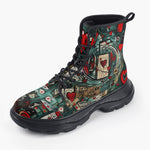 Casual Leather Chunky Boots Graffiti Hearts Abstraction