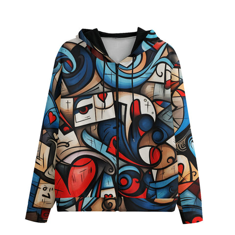 Men's Zip Up Hoodie Urban Abstract Heart Graffiti