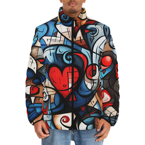 Down-Padded Puffer Jacket Urban Abstract Heart Graffiti