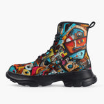 Casual Leather Chunky Boots Colorful Art Abstracton