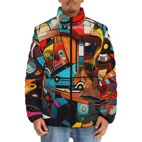 Down-Padded Puffer Jacket Colorful Art Abstracton