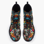 Casual Leather Chunky Boots Colorful Art Abstracton