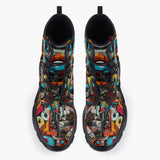 Casual Leather Chunky Boots Colorful Art Abstracton