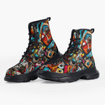 Casual Leather Chunky Boots Colorful Art Abstracton