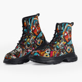 Casual Leather Chunky Boots Colorful Art Abstracton