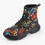Casual Leather Chunky Boots Colorful Art Abstracton