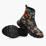 Casual Leather Chunky Boots Colorful Art Abstracton