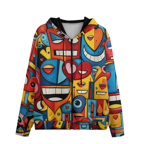 Men's Zip Up Hoodie Hearts with Smile Graffiti