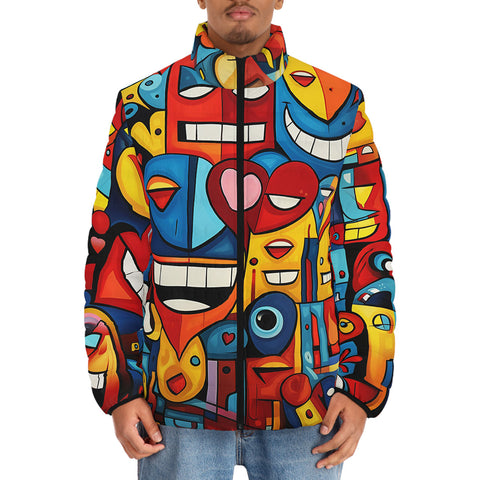 Down-Padded Puffer Jacket Hearts with Smile Graffiti