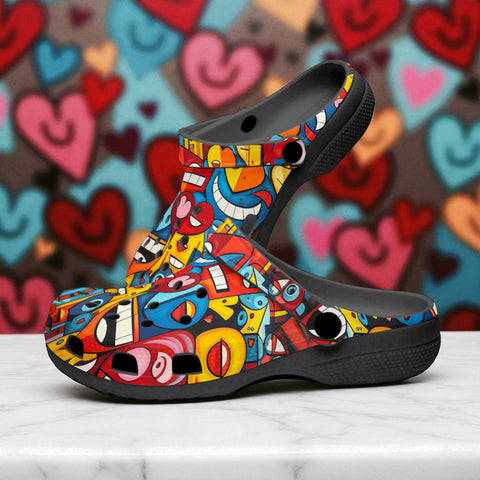 Classic Clogs Hearts with Smile Graffiti