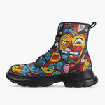 Casual Leather Chunky Boots Colorful Heart Shapes Graffiti