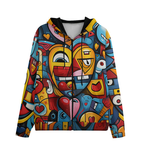 Men's Zip Up Hoodie Colorful Heart Shapes Graffiti