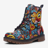 Leather Boots Colorful Heart Shapes Graffiti