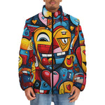 Down-Padded Puffer Jacket Colorful Heart Shapes Graffiti