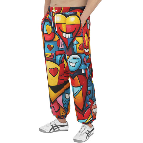 Men's Sweatpants Colorful Heart Shapes Graffiti