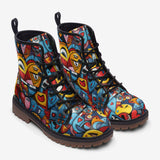 Leather Boots Colorful Heart Shapes Graffiti