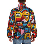 Down-Padded Puffer Jacket Colorful Heart Shapes Graffiti