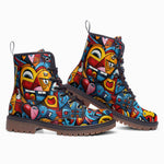 Leather Boots Colorful Heart Shapes Graffiti