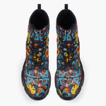 Casual Leather Chunky Boots Colorful Heart Shapes Graffiti