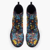 Casual Leather Chunky Boots Colorful Heart Shapes Graffiti